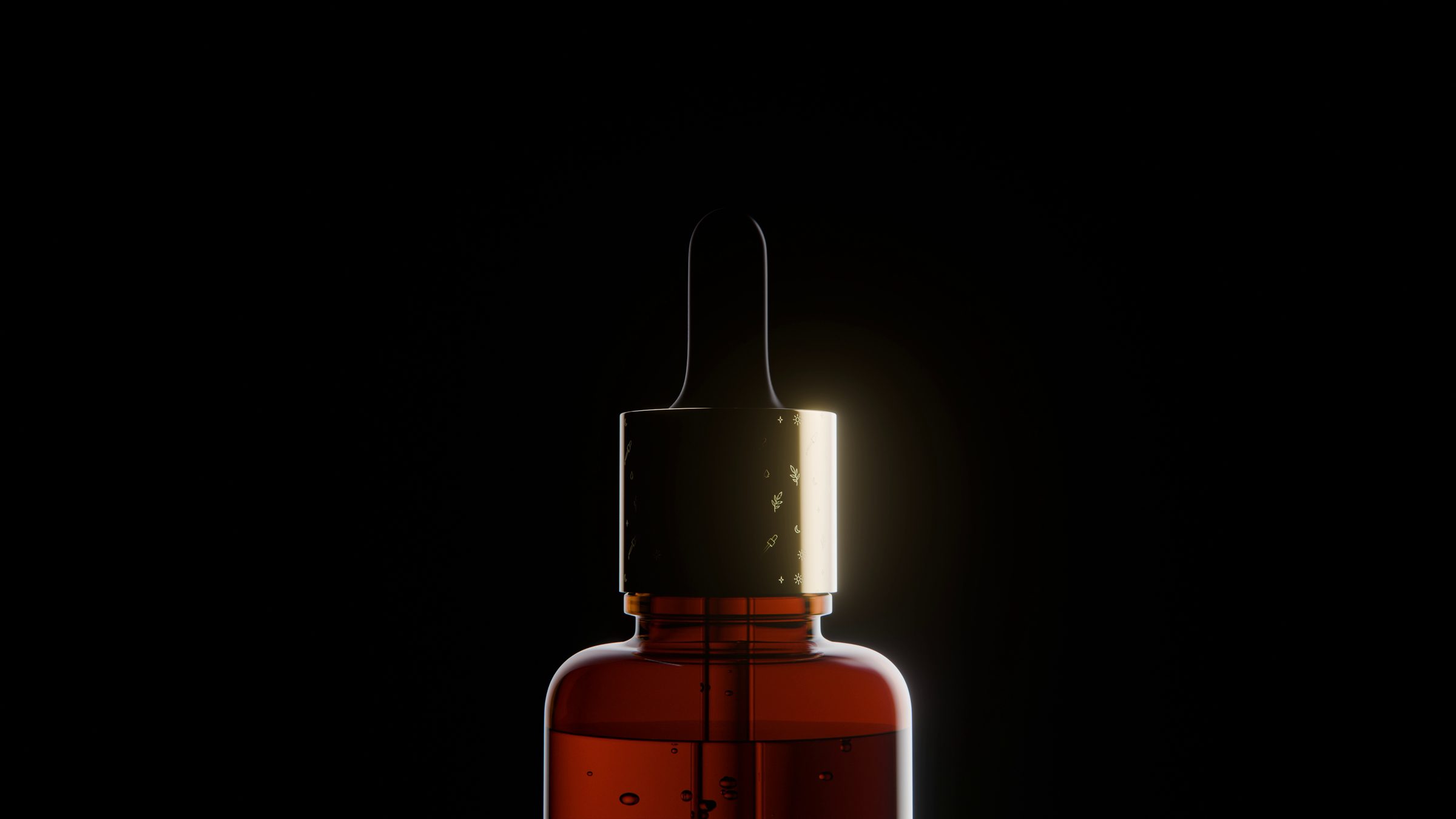 Élixir serum dropper bottle in warm light, still 3