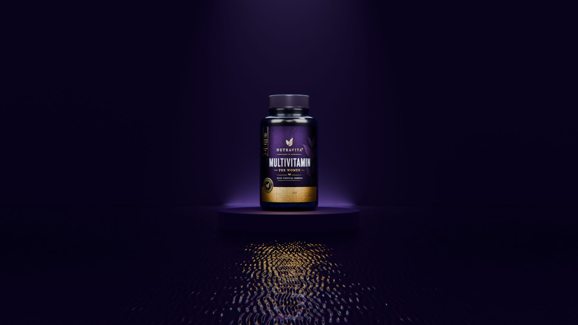 Multivitamin bottle in a 3D render, still 2