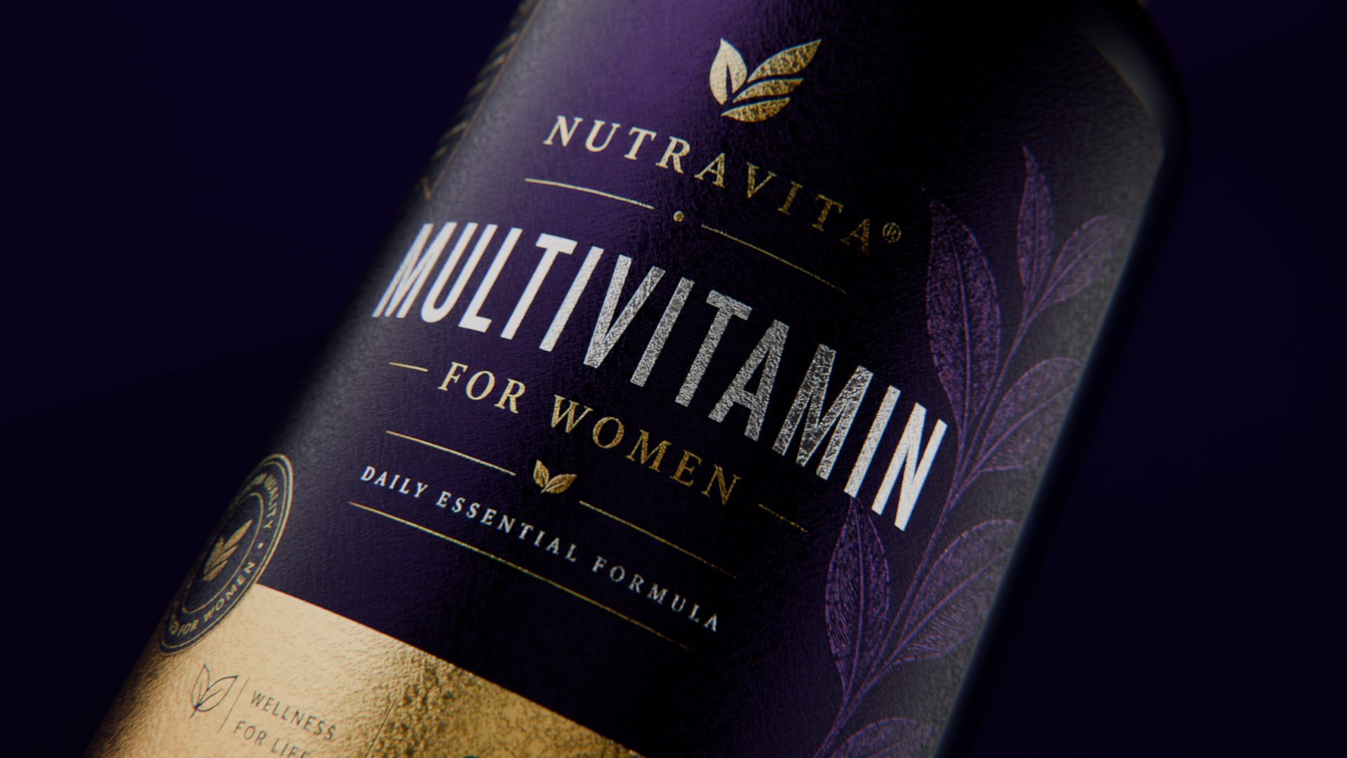 Multivitamin bottle in a 3D render, still 3