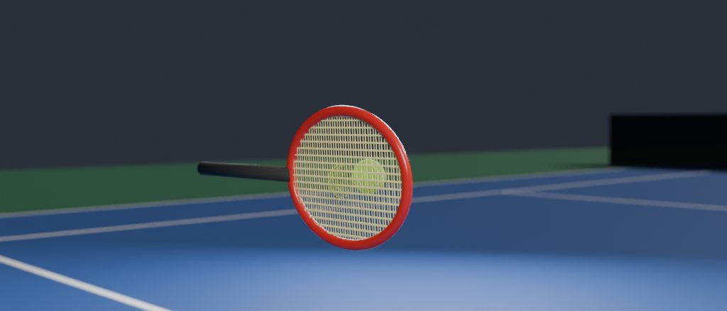 A racket strikes a tennis ball, animated with TrueBounce