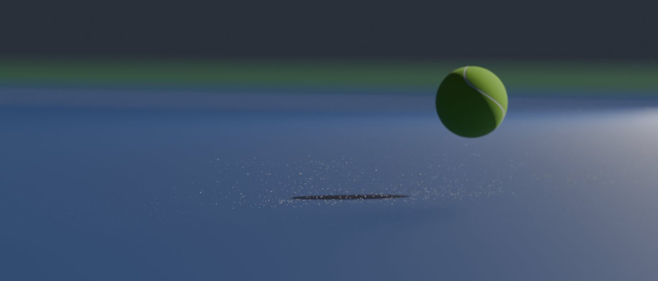 Close-up of the dust burst under a bouncing ball