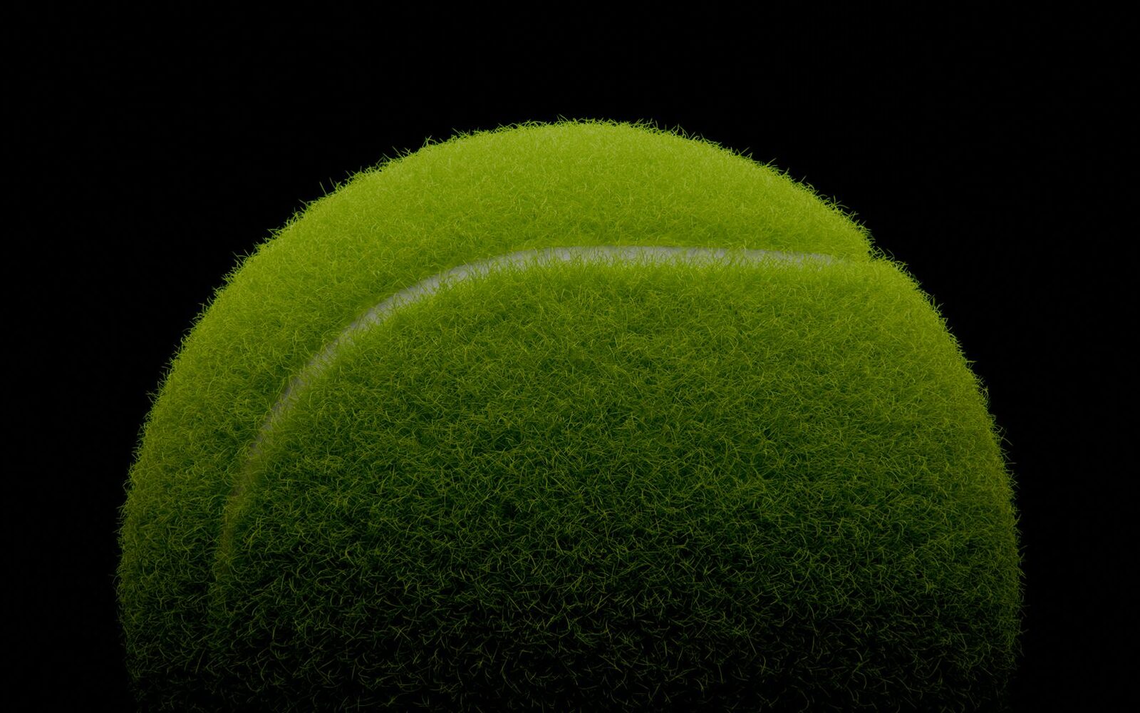 Close-up of a green tennis ball with felt texture, 3D render