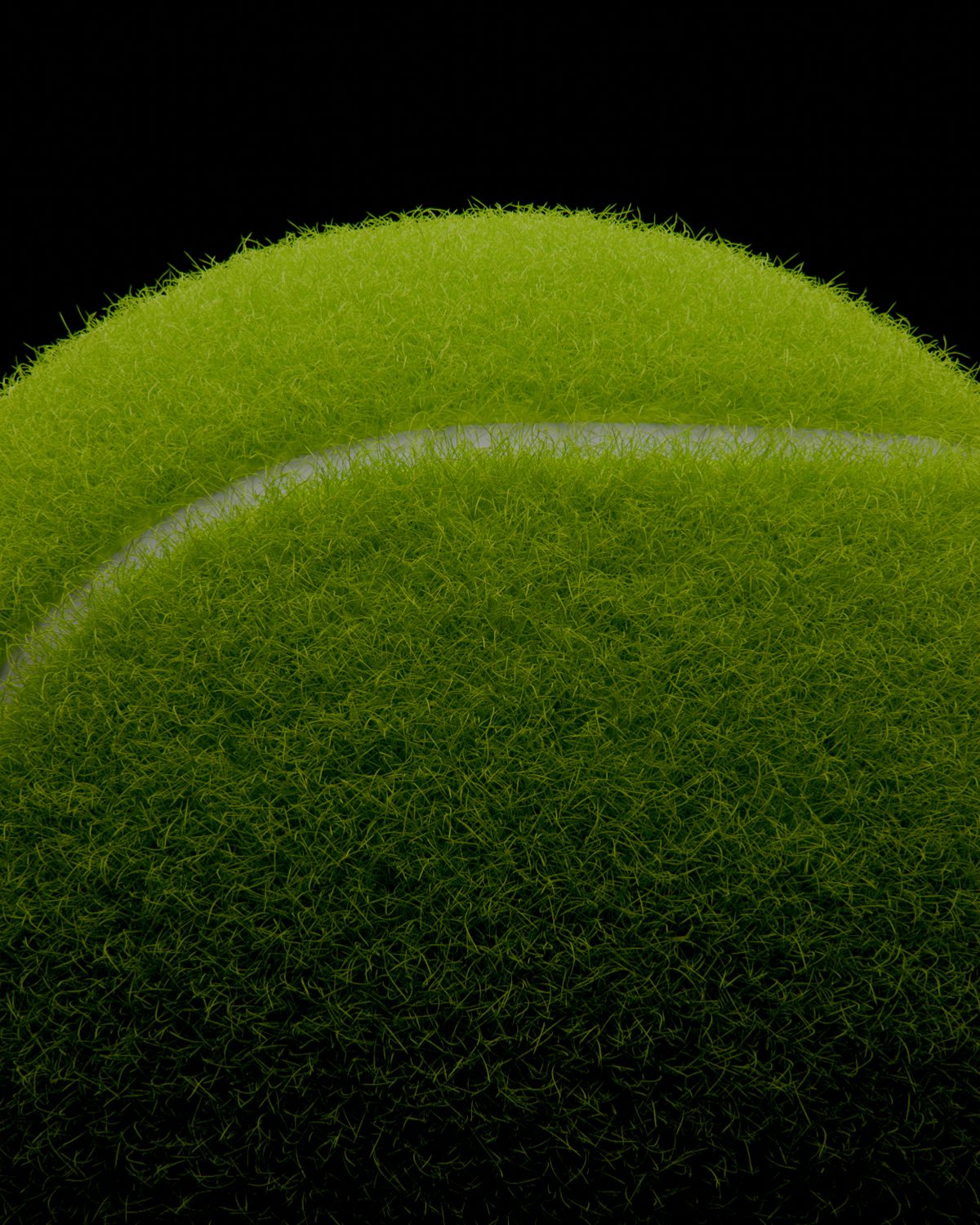 Close-up of a green tennis ball with felt texture, 3D render